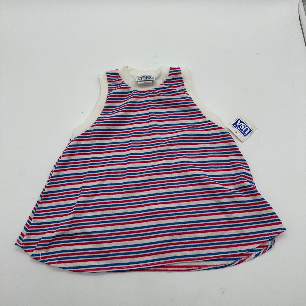 VTG Tulip Kids Pink/Red White Blue Striped Sleeveless Top Made in USA Size 8 NWT